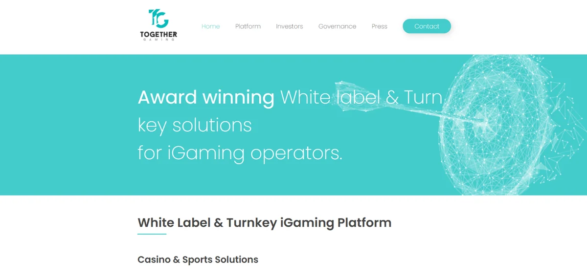 Together Gaming white label and turnkey iGaming platform homepage